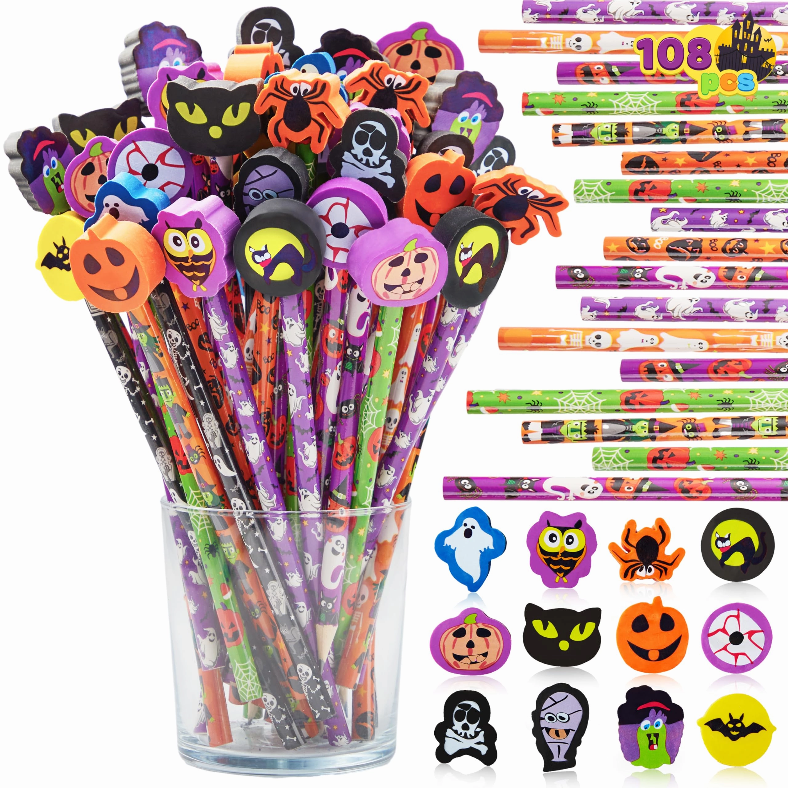 Spooky Party 108PCS Halloween Pencils with Erasers Stationery Set