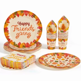 120Pcs Friendsgiving Paper Plates and Napkins Disposable Dinnerware Set Timer Clock Automation System