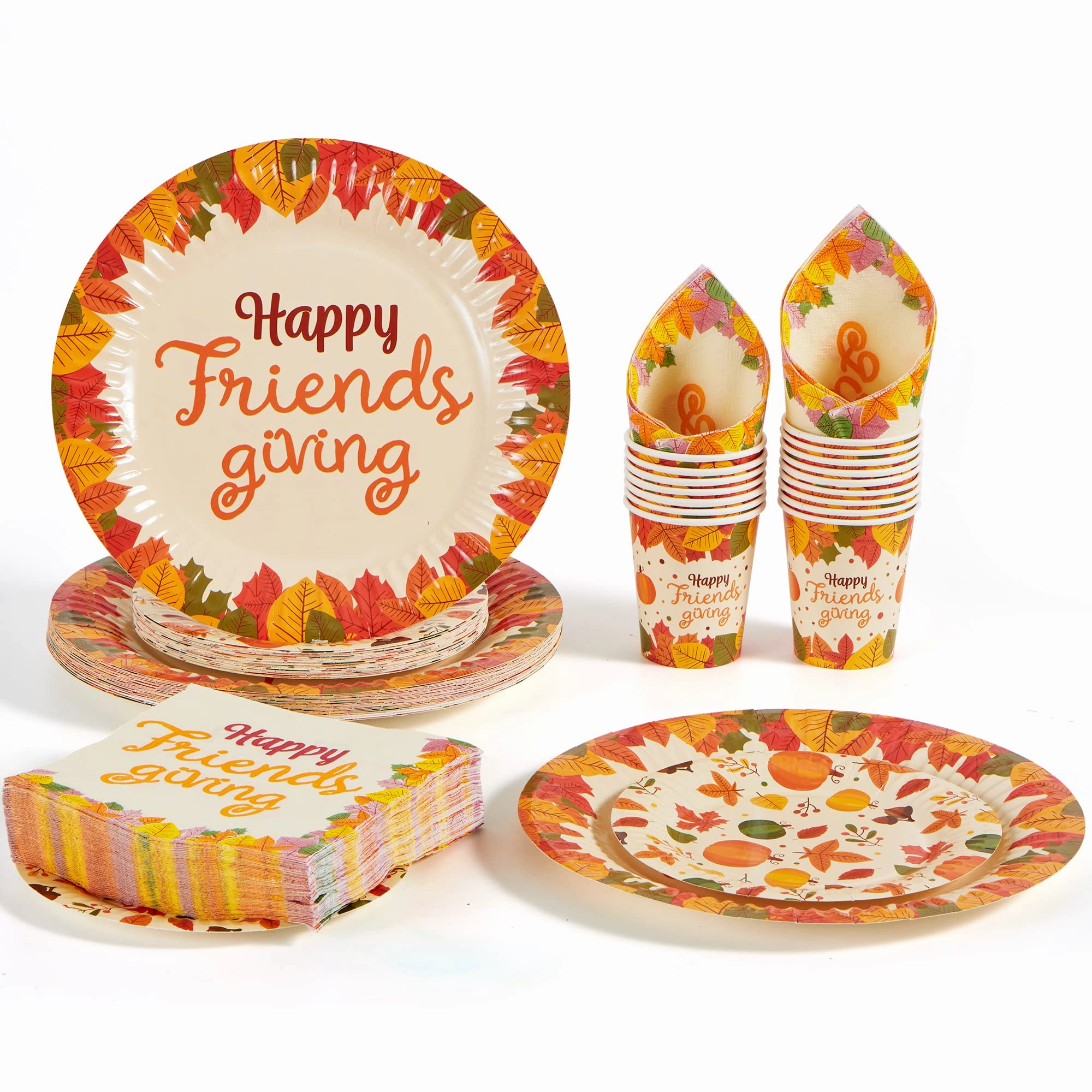 120Pcs Friendsgiving Paper Plates and Napkins Disposable Dinnerware Set Timer Clock Automation System
