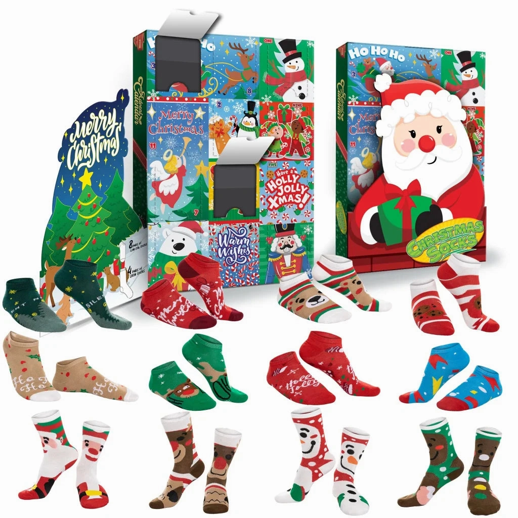 Scary Crafts 12 Days Advent Calendar - Socks, 12 Packs (Santa, Snowman, Reindeer, Gingerbread Man)