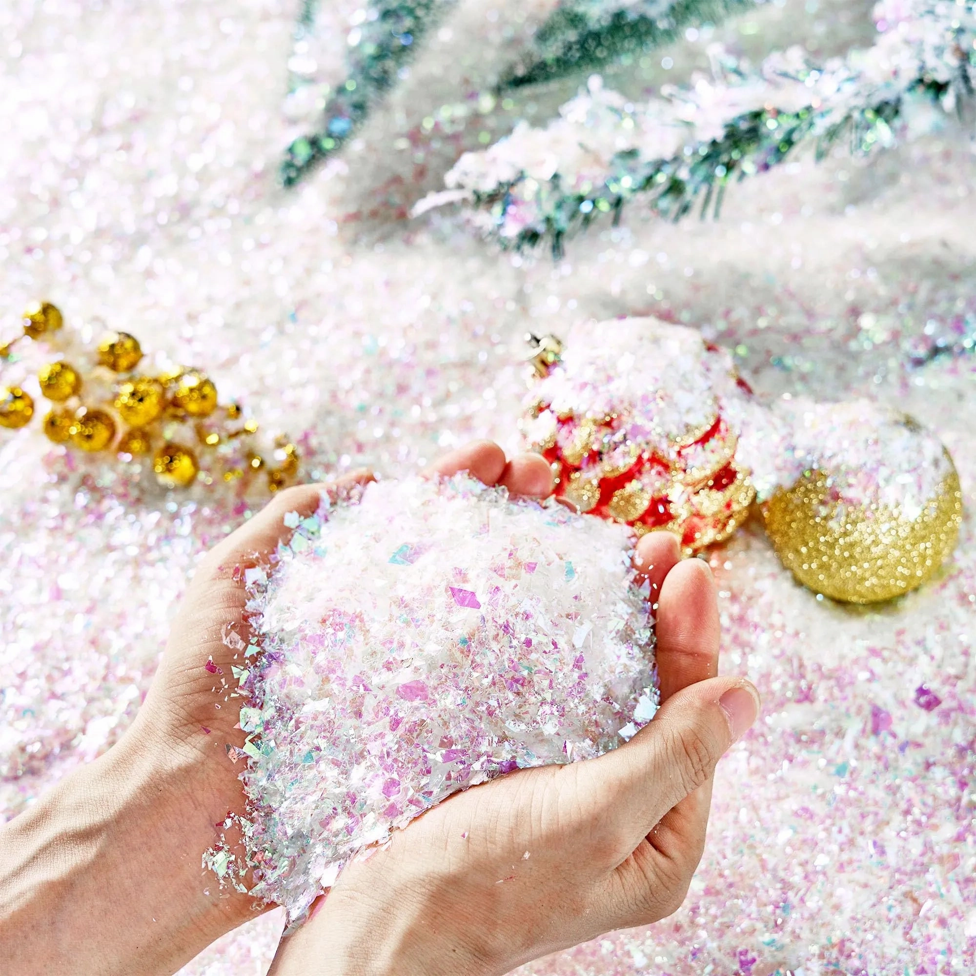 12 OZ Christmas Twinkles Snow, Plastic Artificial Snowflakes for Christmas Enchanting Decorations Ghostly Designs