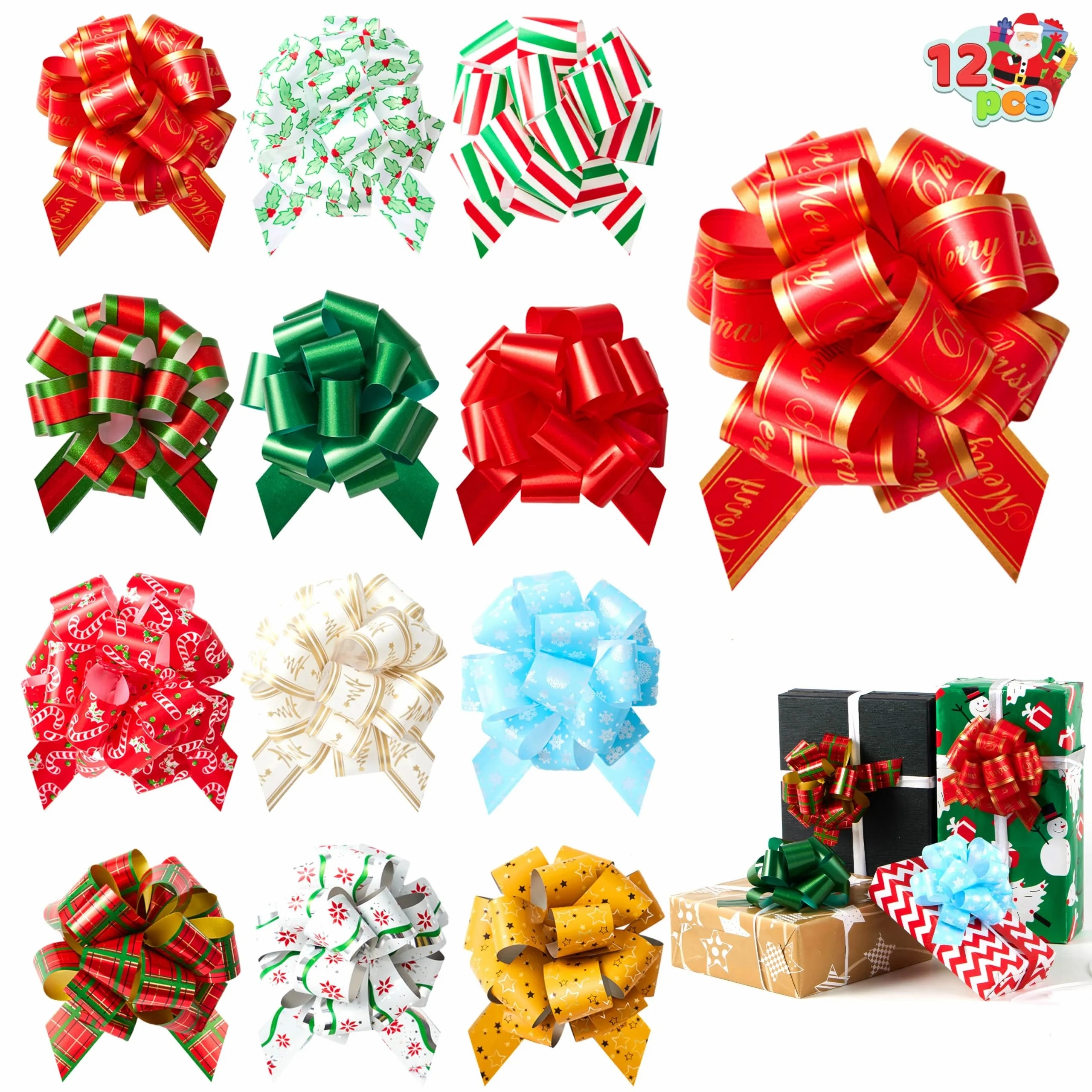 Mysterious Lights 12 PCS Christmas Pull Bows with Ribbon 5inWide