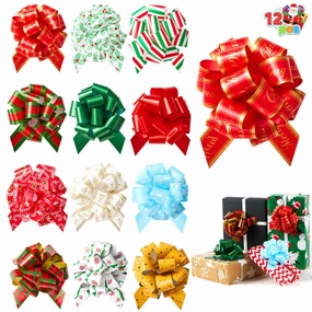 Mysterious Lights 12 PCS Christmas Pull Bows with Ribbon 5inWide