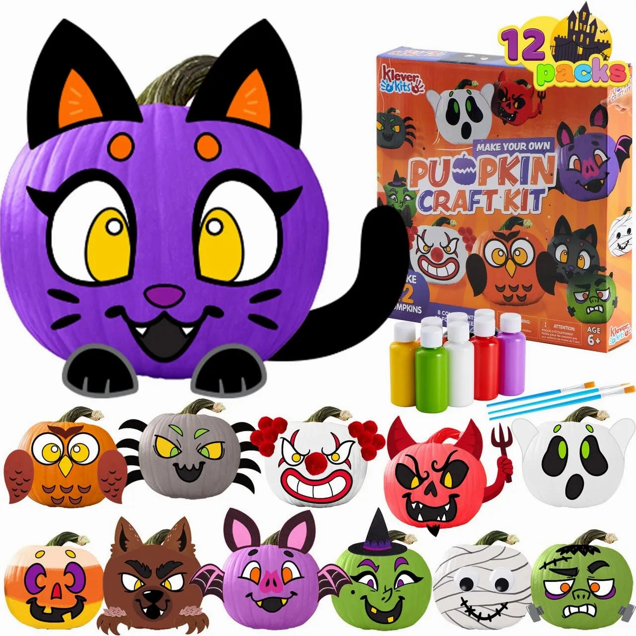 Frightening Decorations 12 Pcs Halloween 3D Pumpkin Decorating Kit, DIY Crafts for Kids