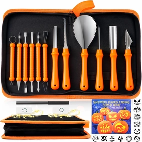 Enchanting Decorations Mysterious Designs 12 Pcs Halloween Pumpkin Carving Kit, Professional Carving Set with Handbag