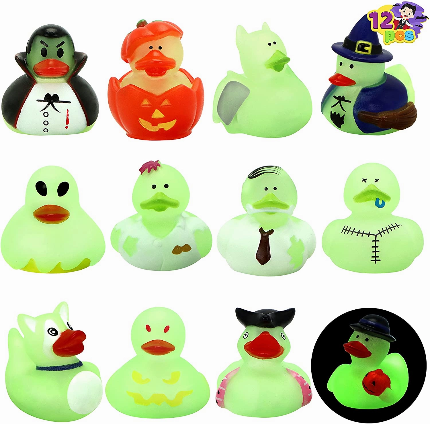 12pcs Halloween Duckies Glow in the Dark  for Fun Bath Whimsical Figures Fantastic Supplies