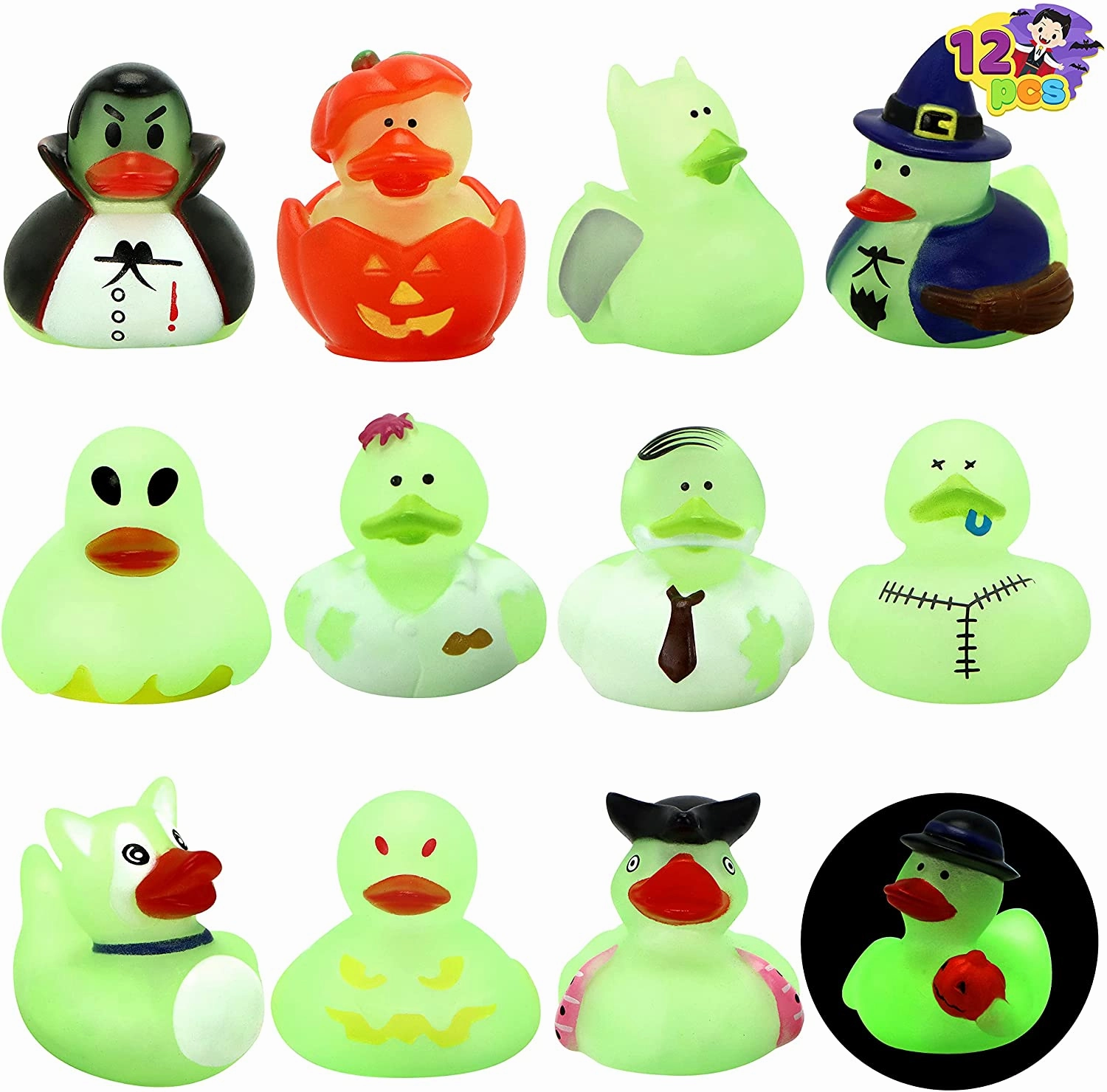 12pcs Halloween Duckies Glow in the Dark  for Fun Bath Mystical Lights