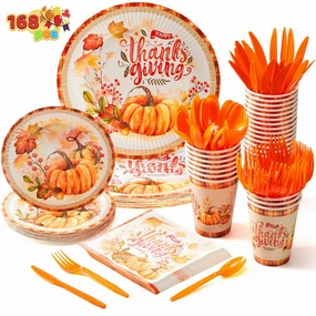 Multiverse Theory 168 Pcs Thanksgiving Disposable Paper Plates, Dinnerware Set