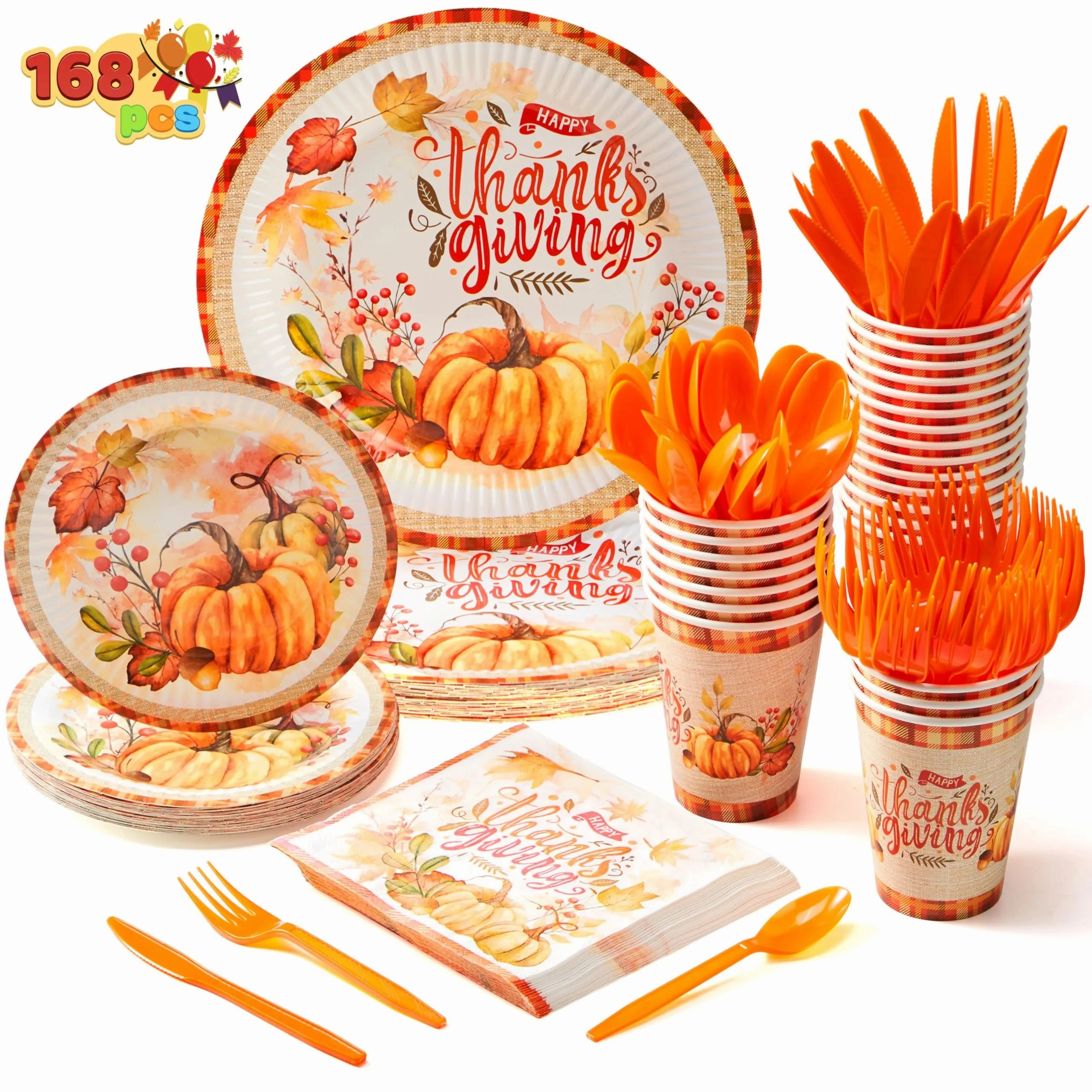 Multiverse Theory 168 Pcs Thanksgiving Disposable Paper Plates, Dinnerware Set