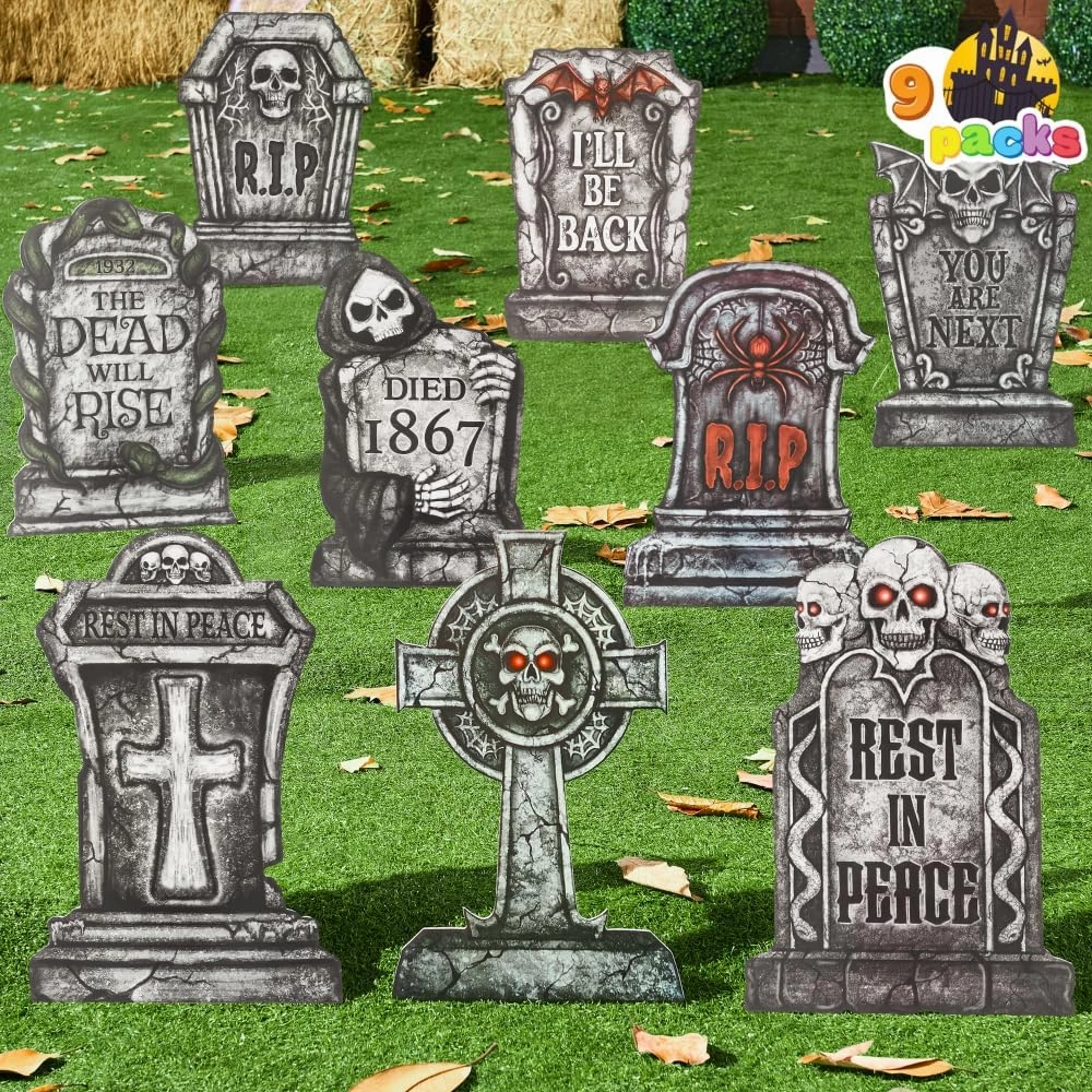 Scary Accessories Whimsical Accessories 16" Halloween Tombstones Decorations,9 Pcs