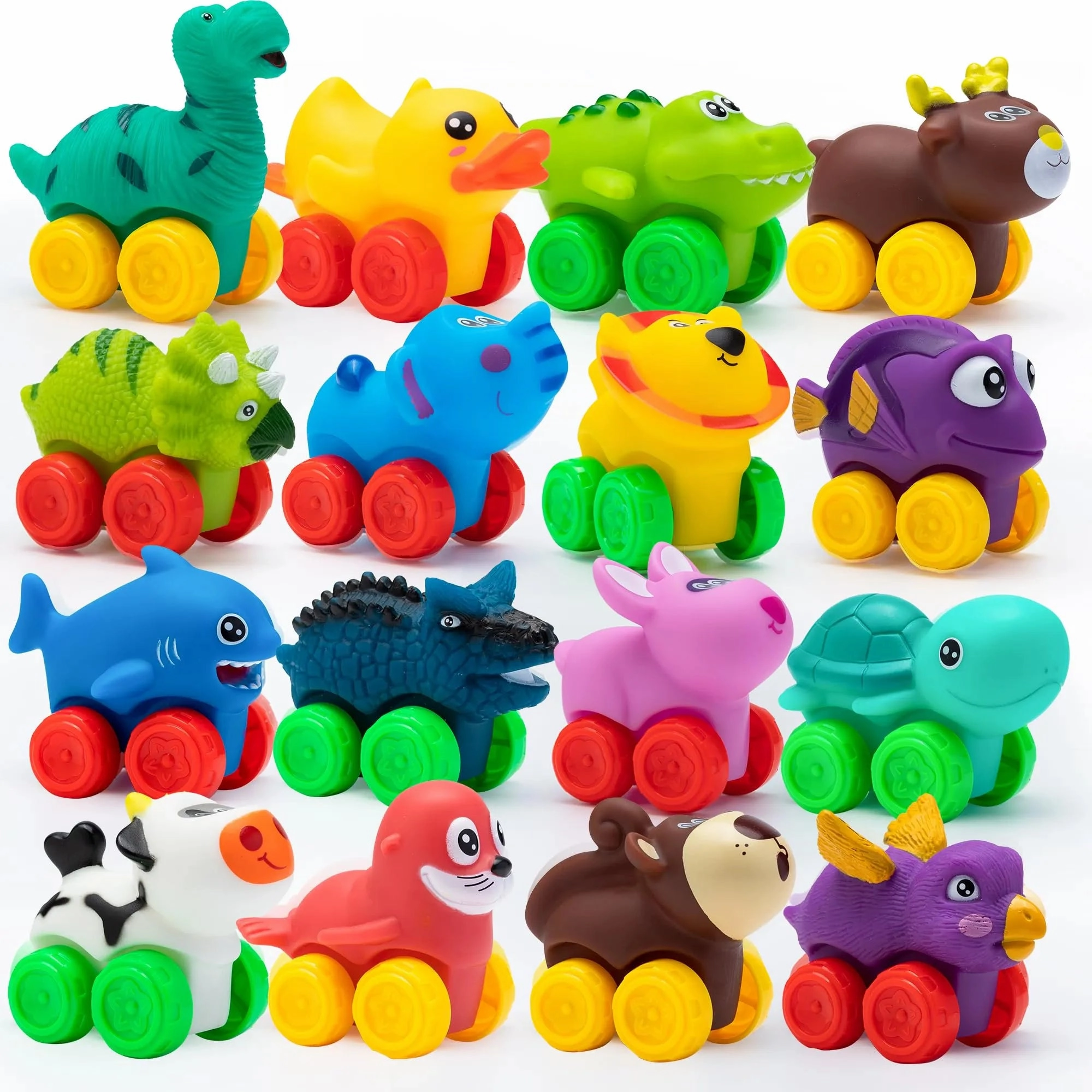 16Pcs Animal Soft Rubber Car Set Toy, Baby Mini Bath Toy Cars Mineral Identification Belief Structure