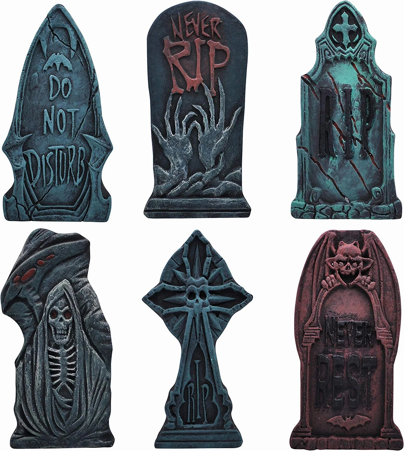 17in Tombstone In Grim Reaper Design Decorations, 6 Pack Creepy Accents Creepy Props
