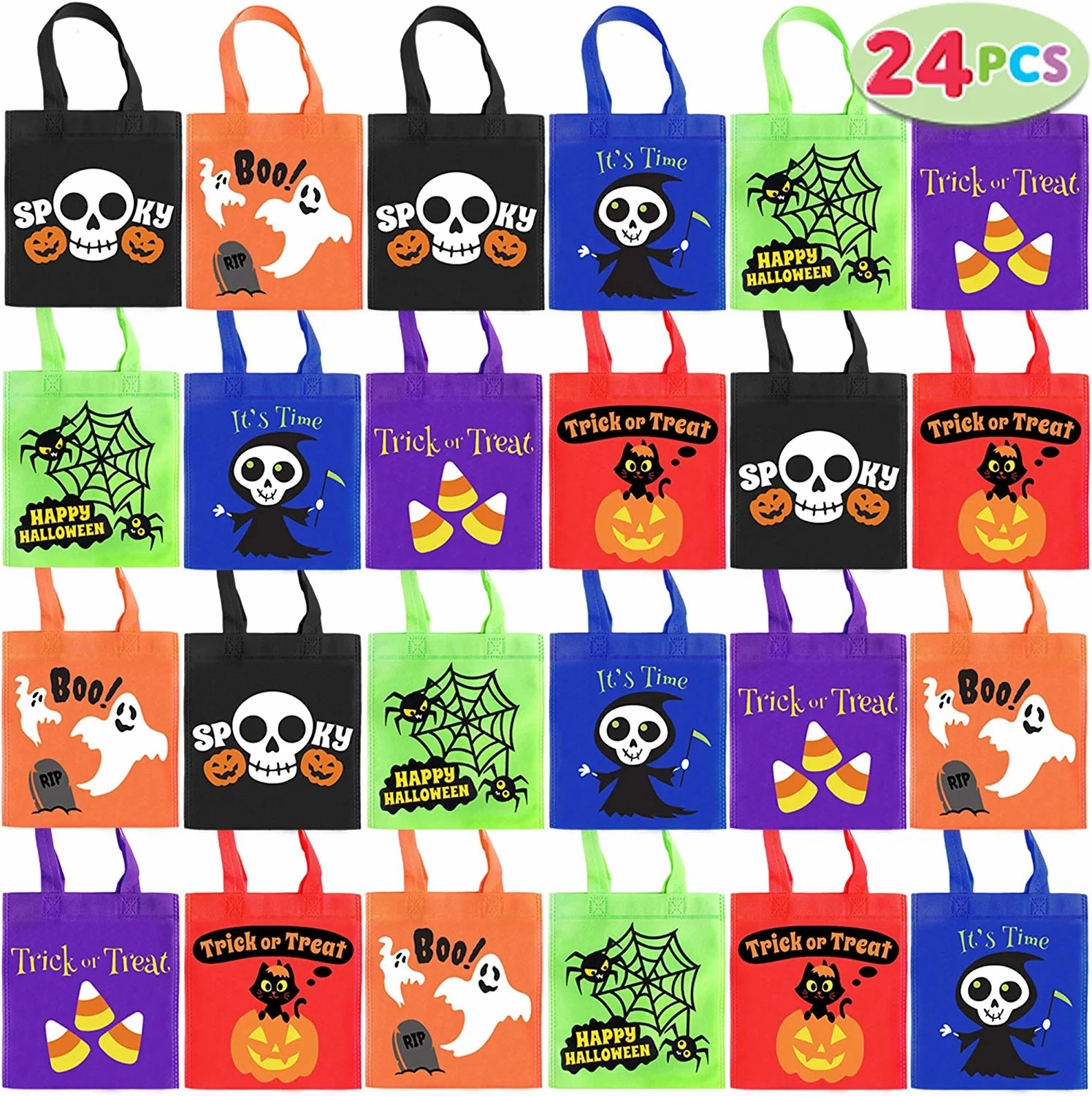 24 Halloween Colorful Non-woven Tote Bags Playful Accents Wicked Ornaments