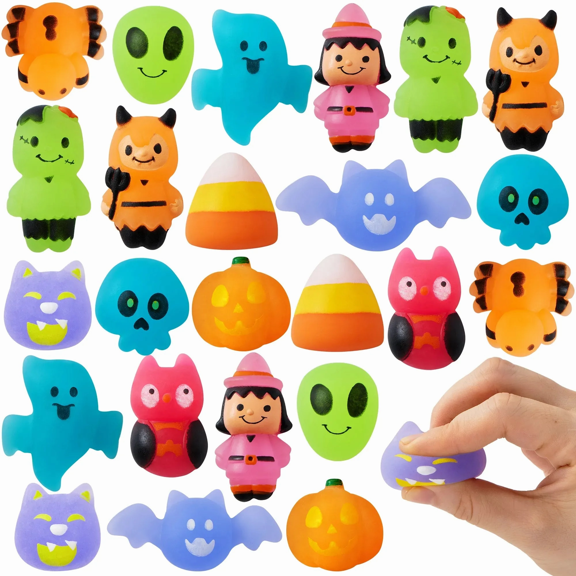Creepy Decor Frightening Ornaments 24 Halloween Mochi Squishy Toys glow in the dark