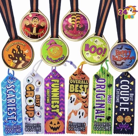 Ghostly Masks Wicked Accessories 24 Pieces Halloween Medal Trophies And Trophy Ribbons