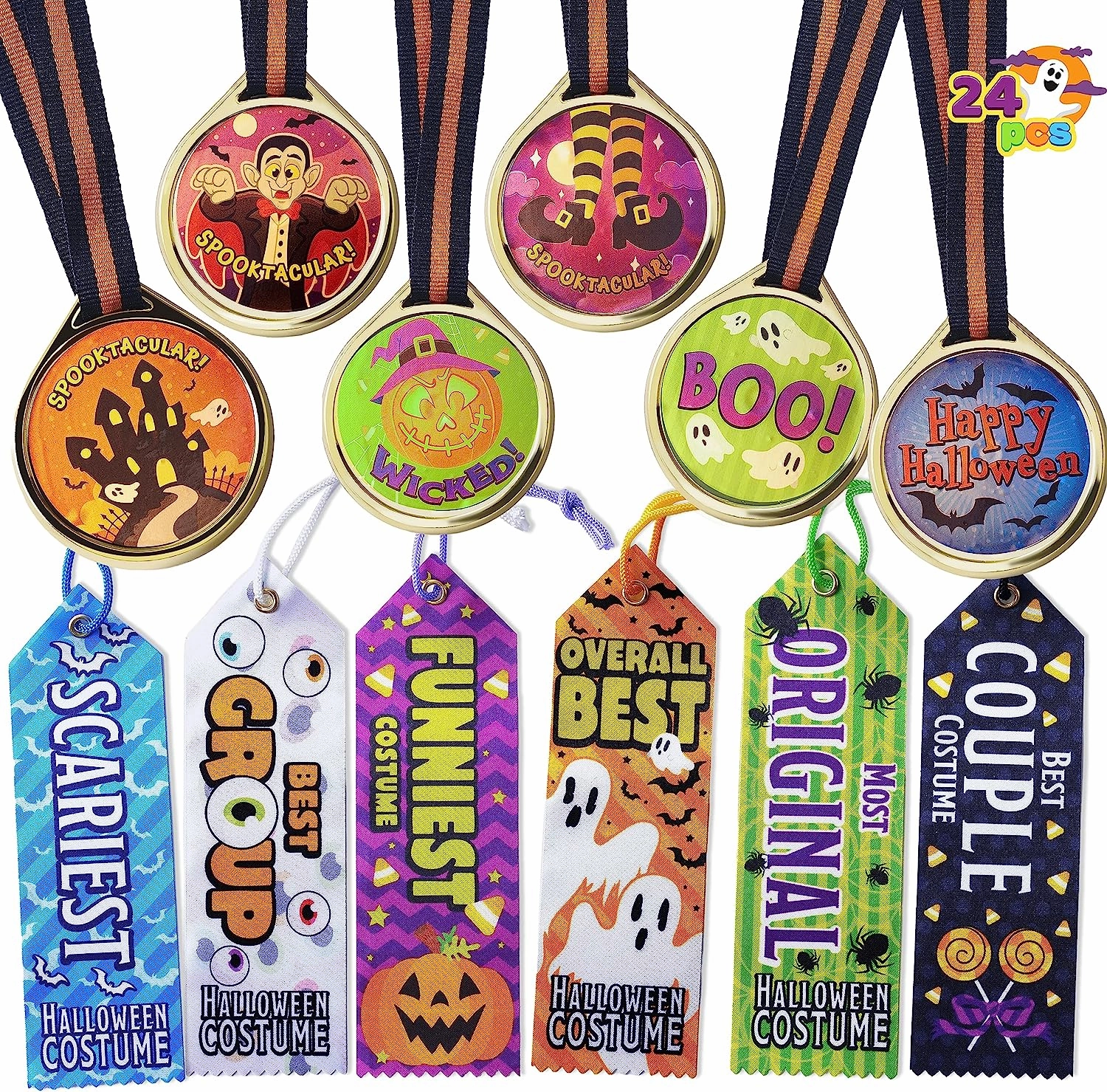 Fantastic Ornaments 24 Pieces Halloween Medal Trophies And Trophy Ribbons