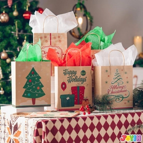 Spooky Designs Enchanting Props 24Pcs 6 Designs Christmas Gift Bags Kraft Foil 7x9x3.5in