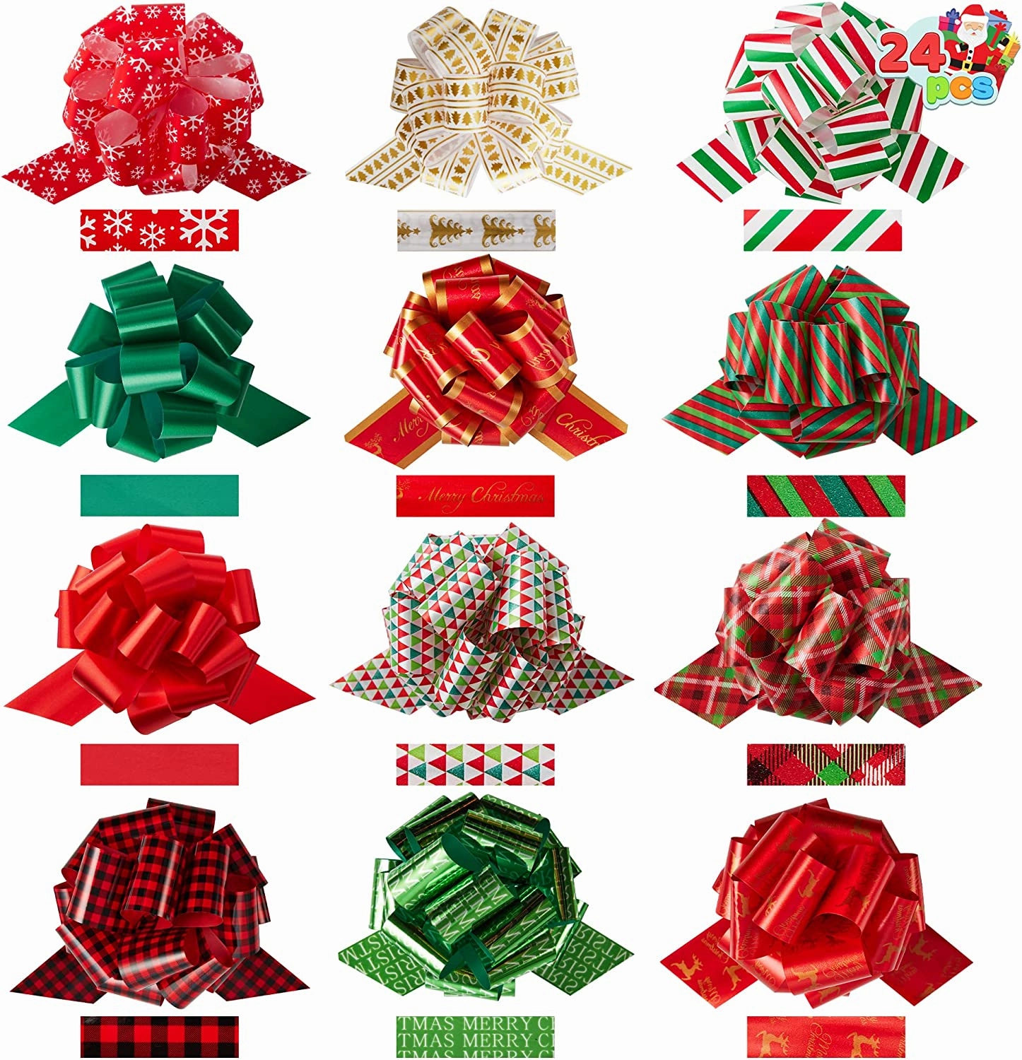 24Pcs Christmas Gift Wrap Ribbon Playful Designs