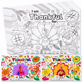 24Pcs Thanksgiving Turkey Coloring Placemats for Kids School Activities Party Decoration Talking Animal