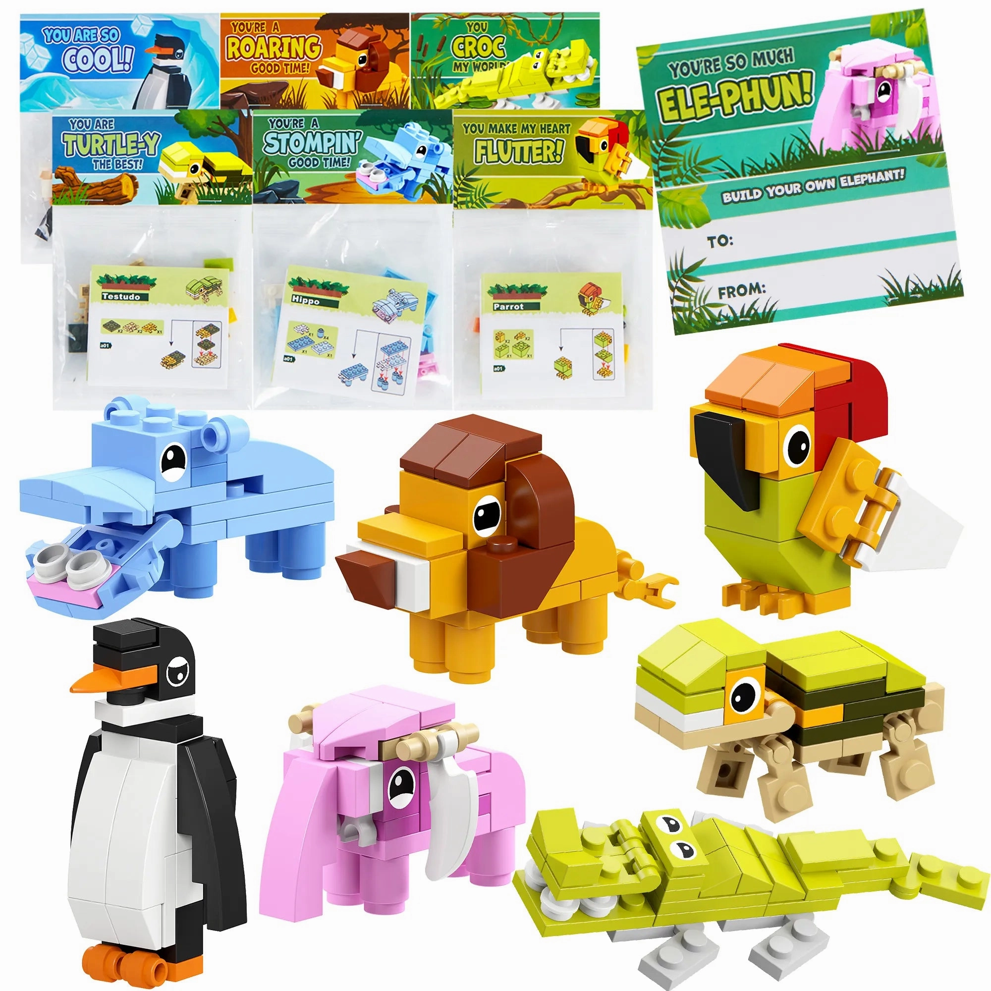 Alphabet Toy 28Pcs Animal Building Blocks with Kids Valentines Cards