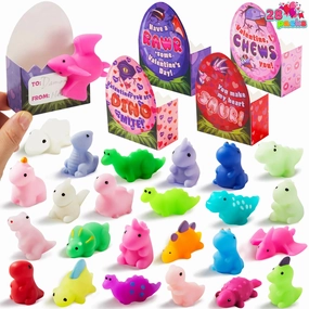 28Pcs Dinosaur Mochi Squishy Toys in with Boxes Kids Valentines Cards Equality Promote Counting Practice