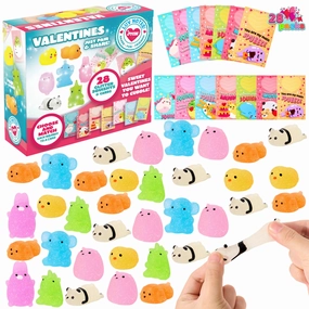Potential Realize Collision Detection 28Pcs Glitter Mochi Squishy Toys with Kids Valentines Cards for Classroom Exchange