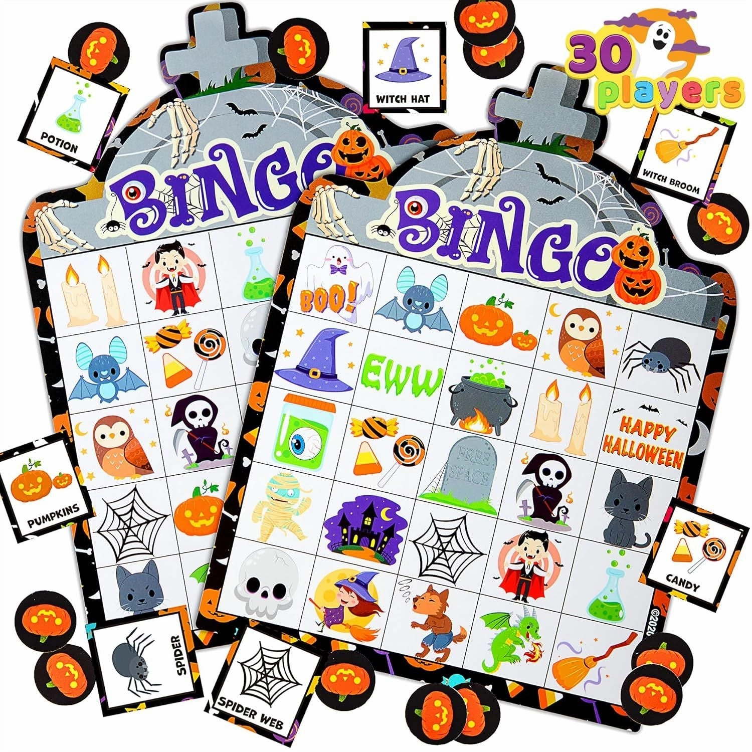 28pcs Halloween Bingo Card Game Ghoulish Figures Fantastic Figures