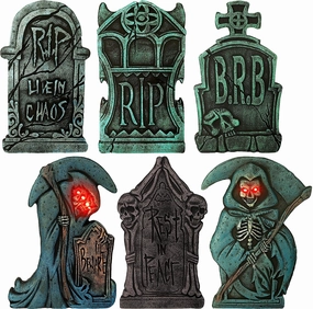 2 Light Up Grim Reaper with 4 Tombstone Decoration Set Spooky Crafts Enchanting Decorations