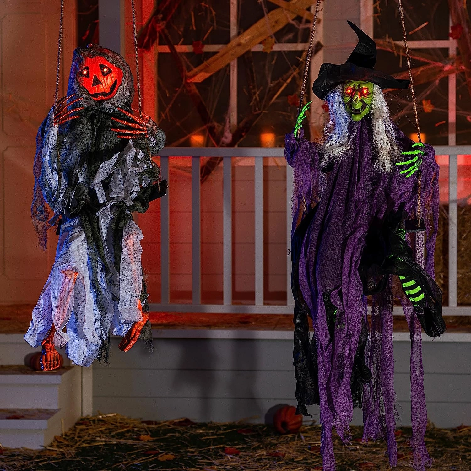 2 Packs Halloween Lighted Swinging Pumpkin & Witch Mystical Masks