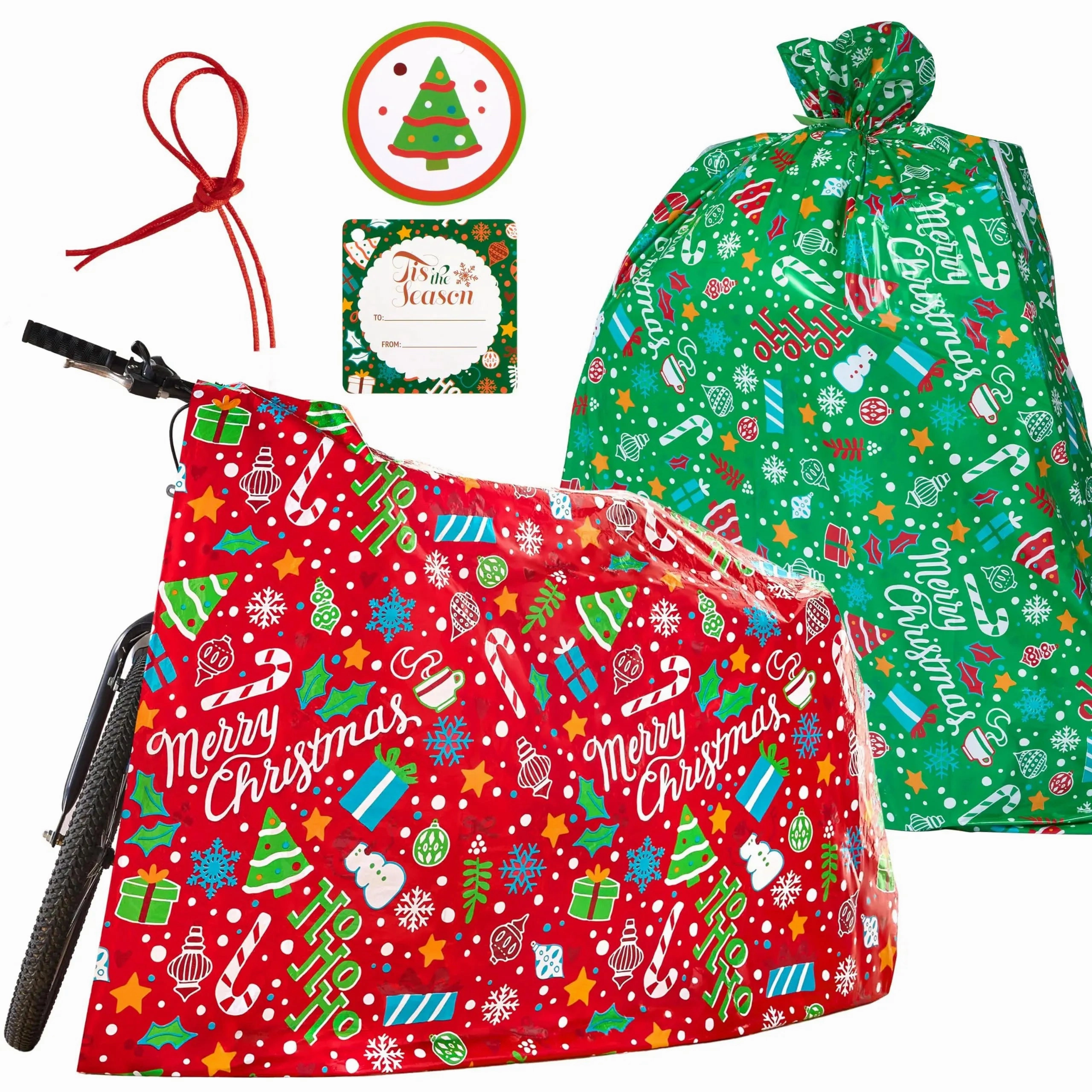 2 Pieces Christmas Jumbo Bicycle Red Green Bags 72in x60in Monster Crafts Playful Props