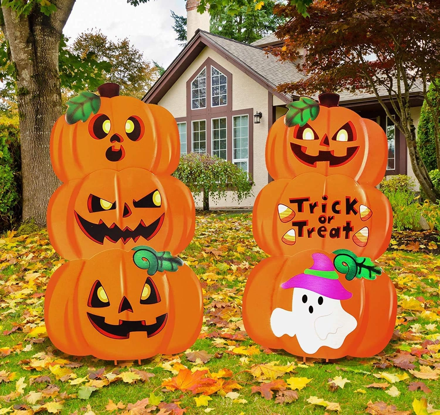 Enchanting Displays Wicked Ornaments 2 Set Metal Halloween Pumpkin & Ghost Yard Signs