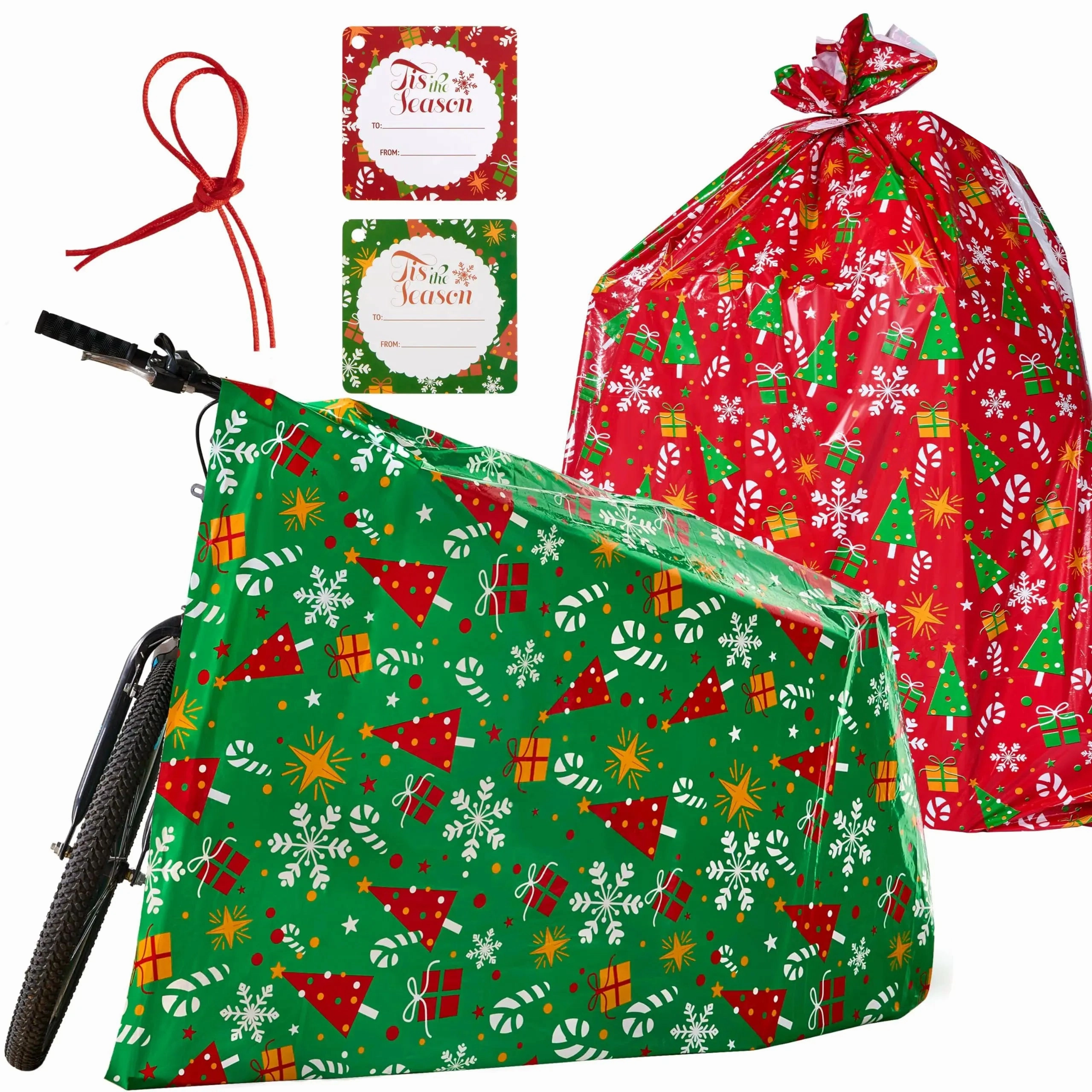 2Pcs Jumbo Christmas Bike Gift Bags Plastic Holiday Gift Bag 72in x 60in Mysterious Supplies