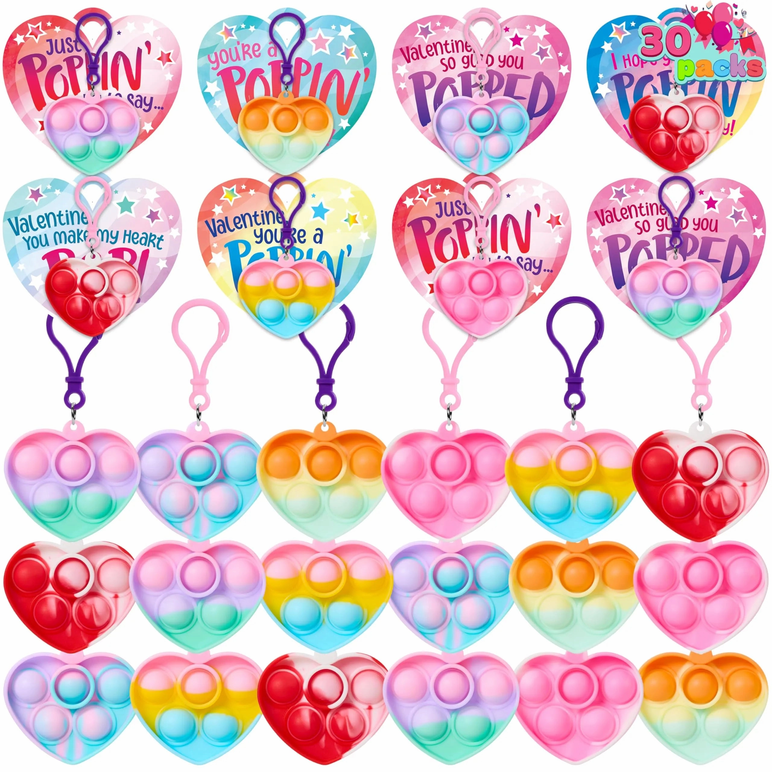 30 Packs Valentine??s Day 6-Design Gift Cards with Heart Bubble Keychain Galaxy Model