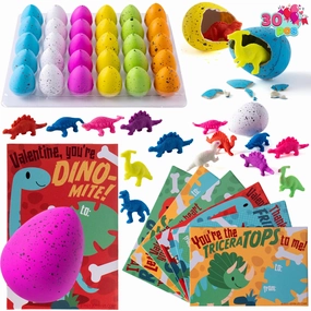 30 Packs Valentines Day Cards with Hatch Growing Dinosaur Eggs Toys with Hangers Valentine's Day Classroom Exchange Gifts Satellite Model Map Discovery