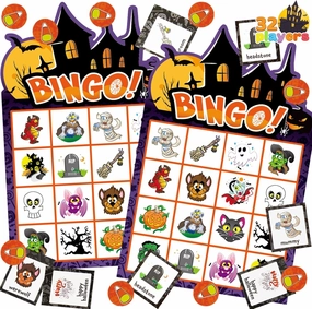 32Pcs Halloween Bingo Game Cards Whimsical Decorations