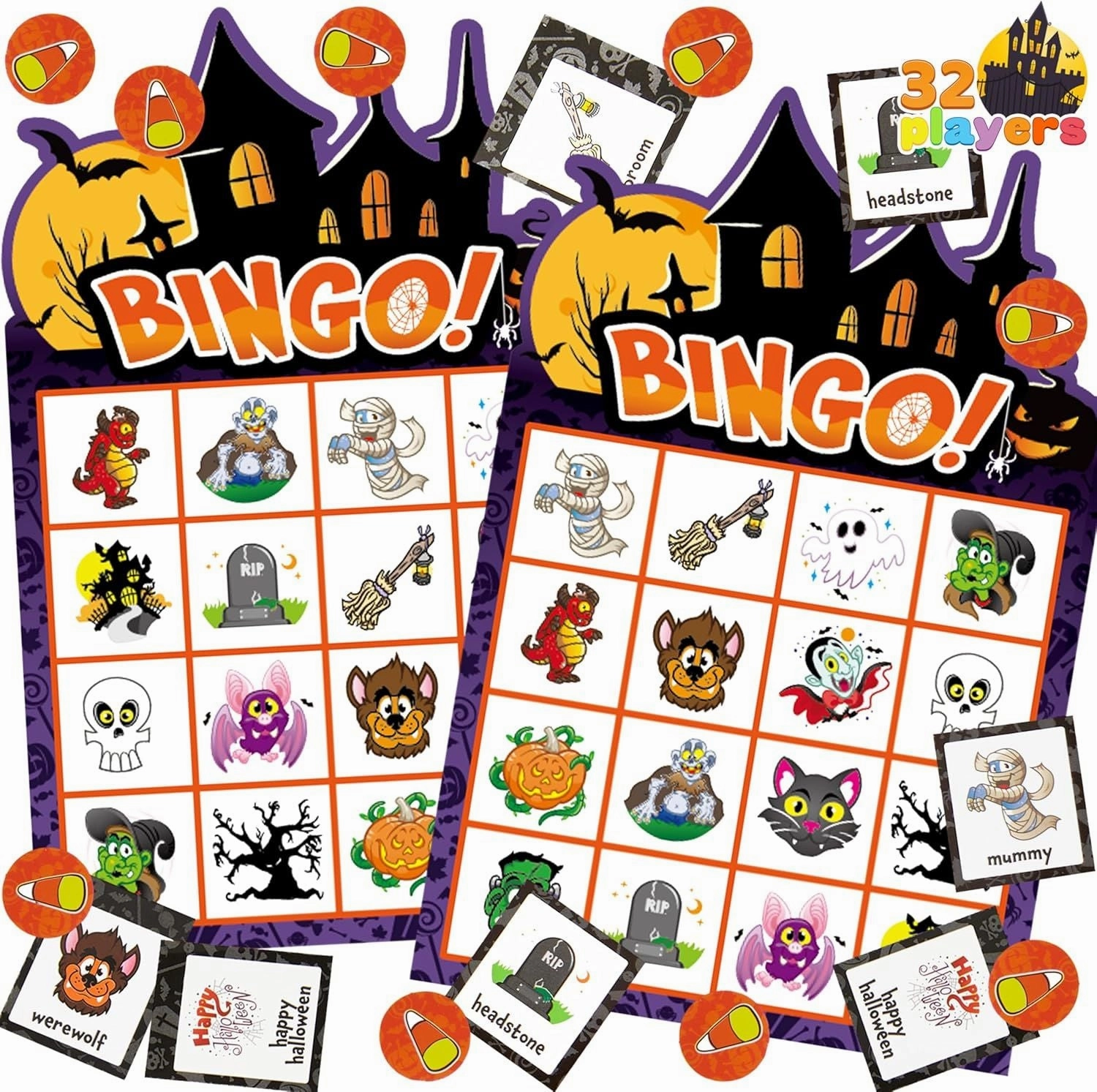 Haunted Supplies 32Pcs Halloween Bingo Game Cards