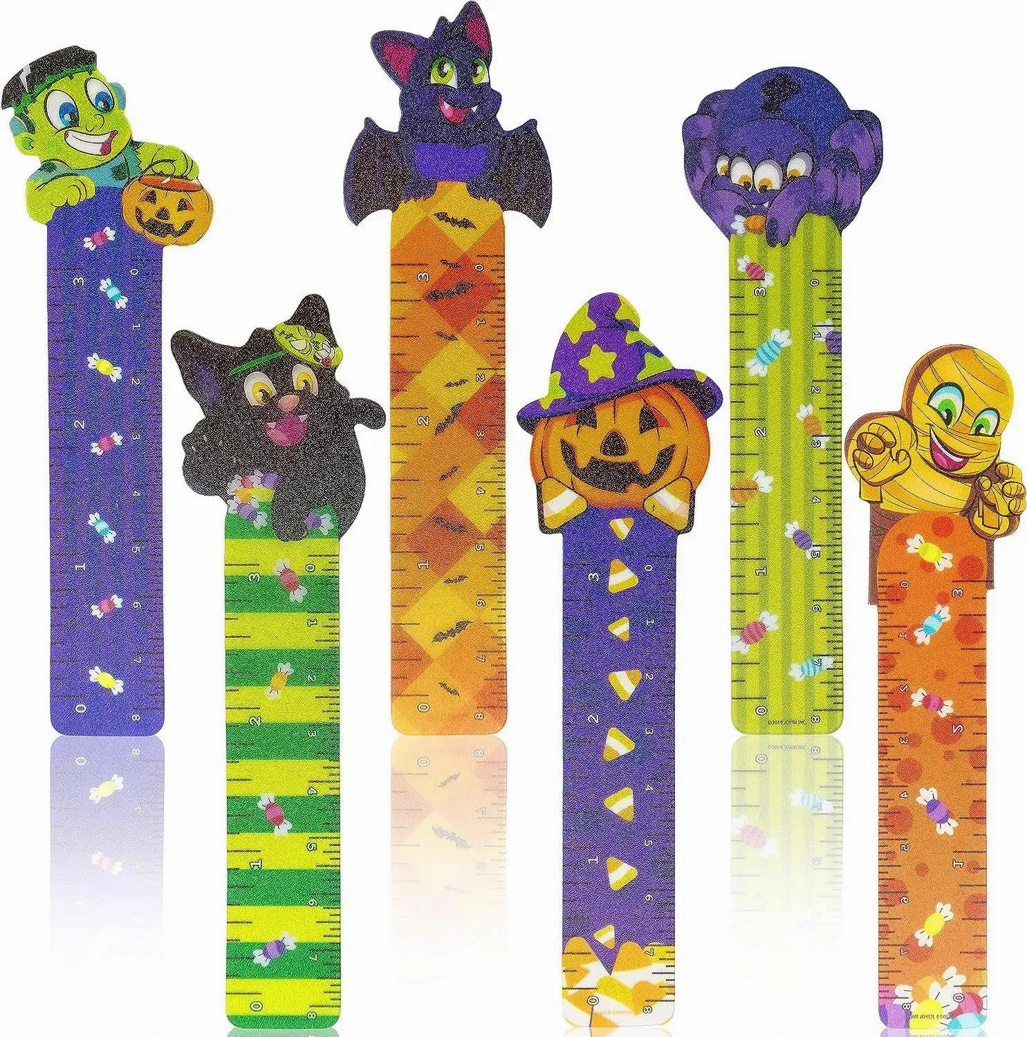 36Pcs 6Designs Halloween Bookmark Rulers Haunted Lights