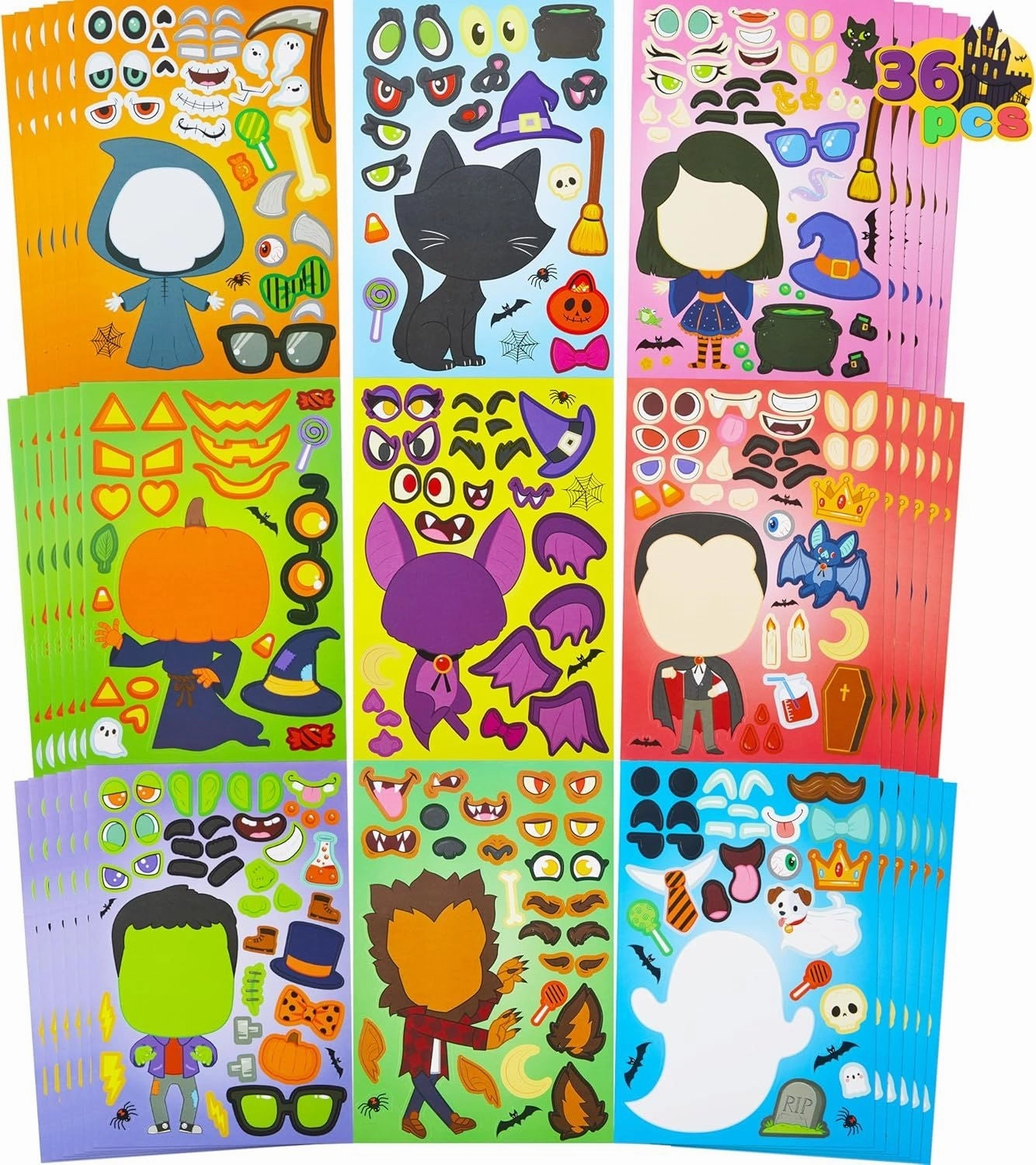 Wicked Decorations Mystical Decorations 36PCS Halloween Make-a-face Craft Stickers Party Favors