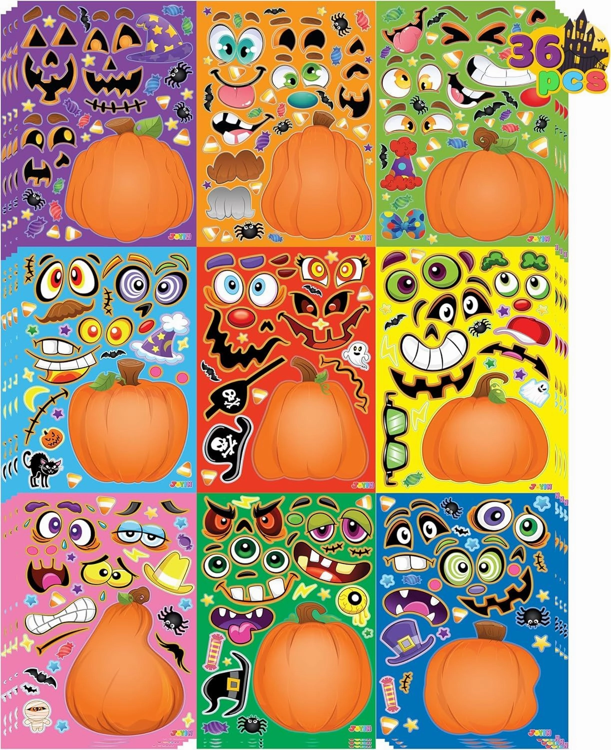 36PCS Halloween Pumpkin Stickers Whimsical designs Fantastic Supplies