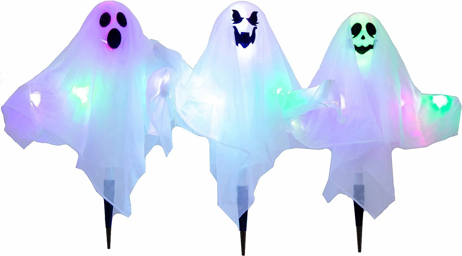 Ghoulish Figures Mystical Lights 3 Pcs Halloween Light-up Ghost Yard Stake Decorations