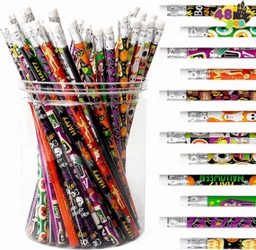 Spooky Decorations Ghostly Displays 48 PCS Halloween Pencil Assortment with Eraser