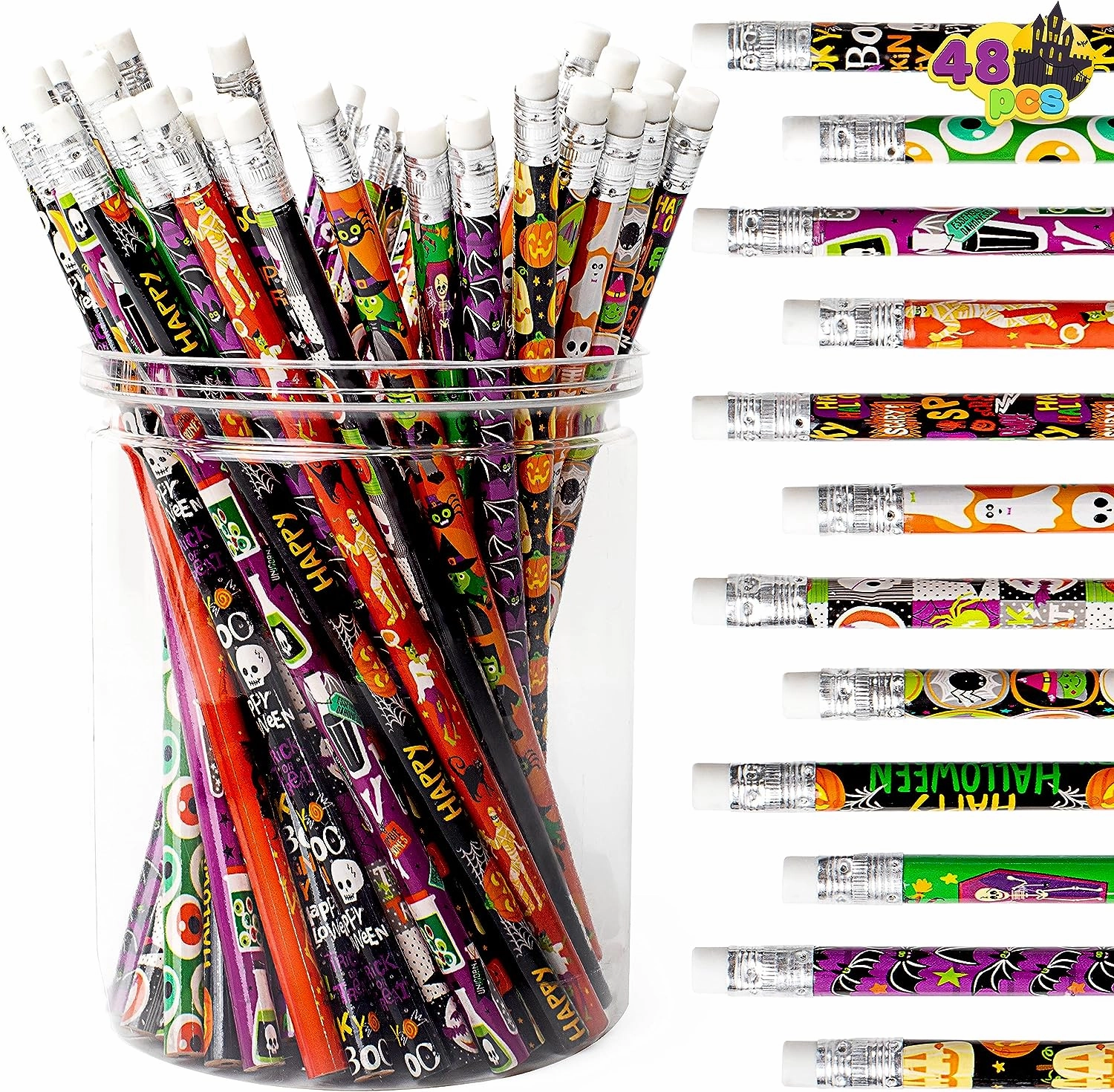 48 PCS Halloween Pencil Assortment with Eraser Playful Props Ghostly Props