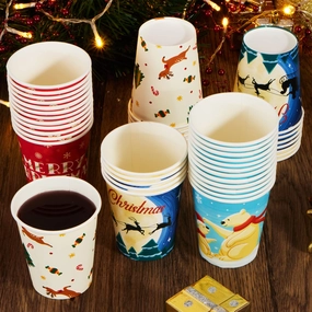 Playful Party 48Pcs Christmas Paper Cup 9 oz with Holiday Design