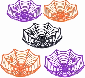5 Halloween Spider Web Plastic Basket Bowls Eerie Lights Festive Masks
