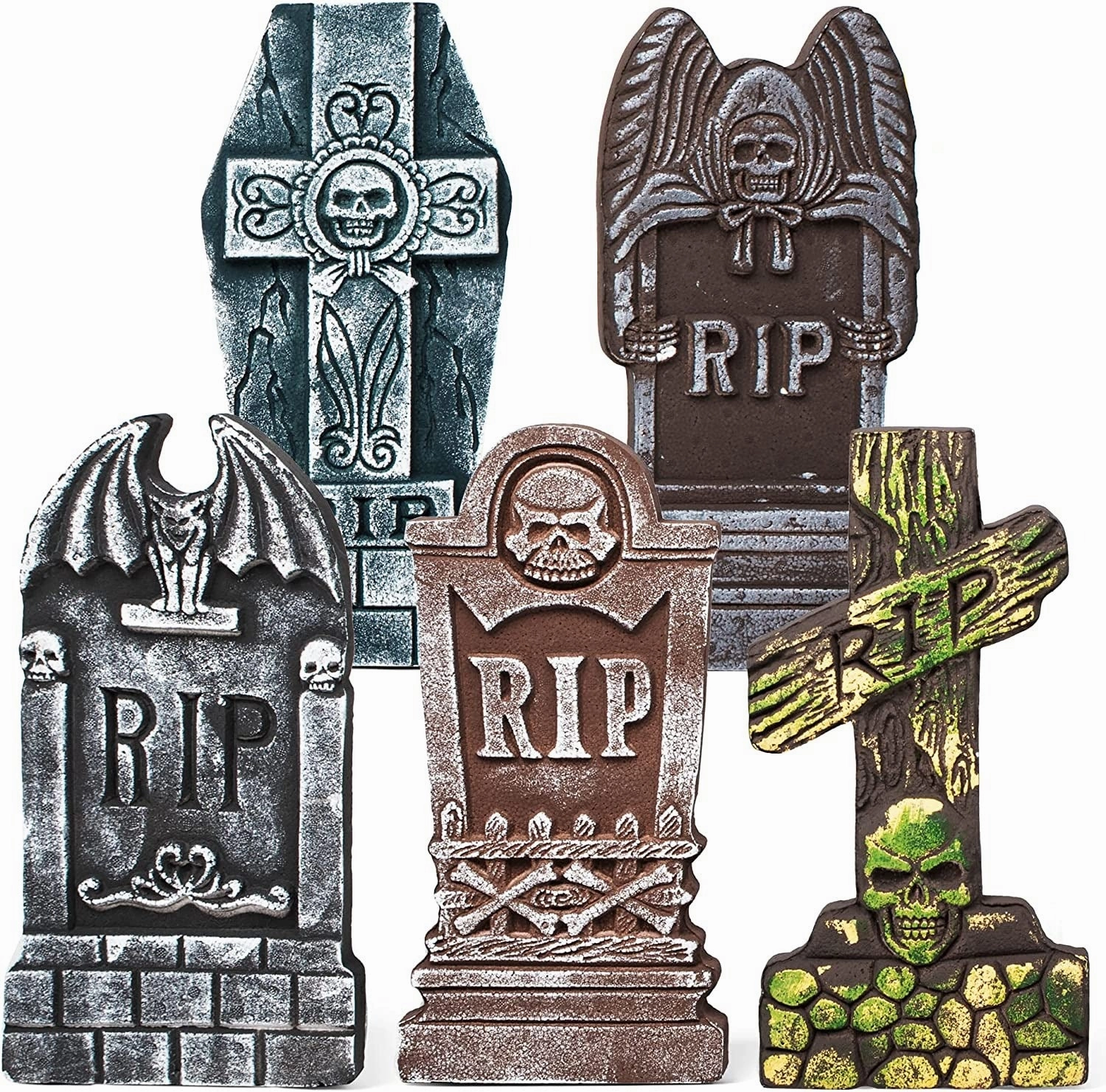 5-pack Realistic Foam Tombstones And Stands Fantastic Displays Charming Lights