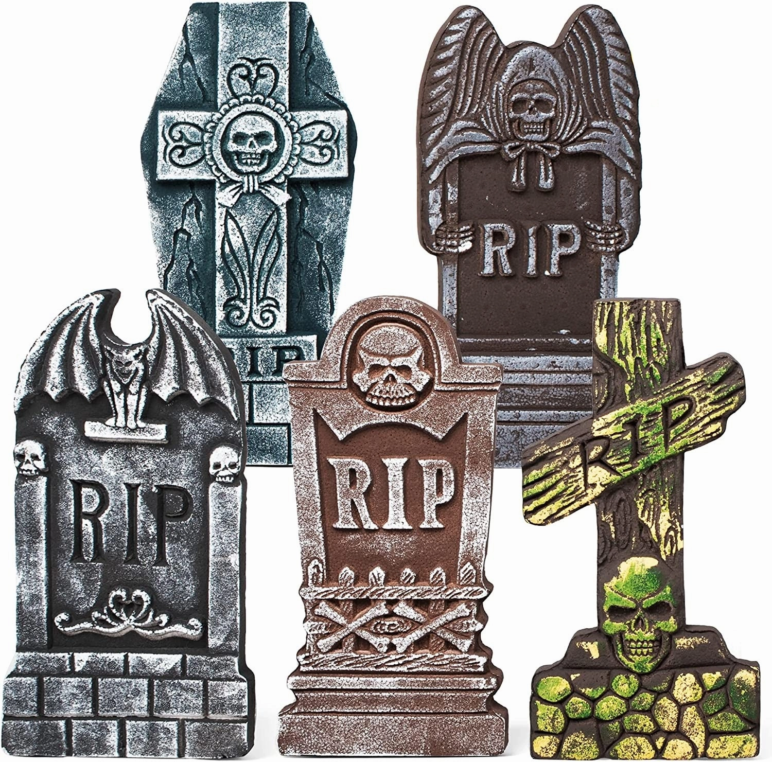 Monster Decor 5-pack Realistic Foam Tombstones And Stands