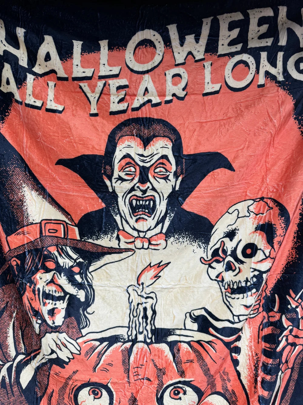 63x50 Halloween All Year Long Fuzzy Blanket Throw Creepy Figures