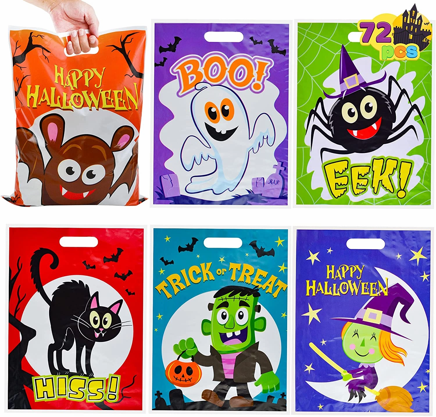 Eerie Props Eerie Lights 6 Characters  Halloween Plastic Goodie Bags, 72 Pcs