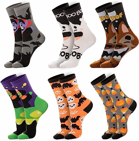 6-Pack Halloween Holiday Socks  for Women Mysterious Accents