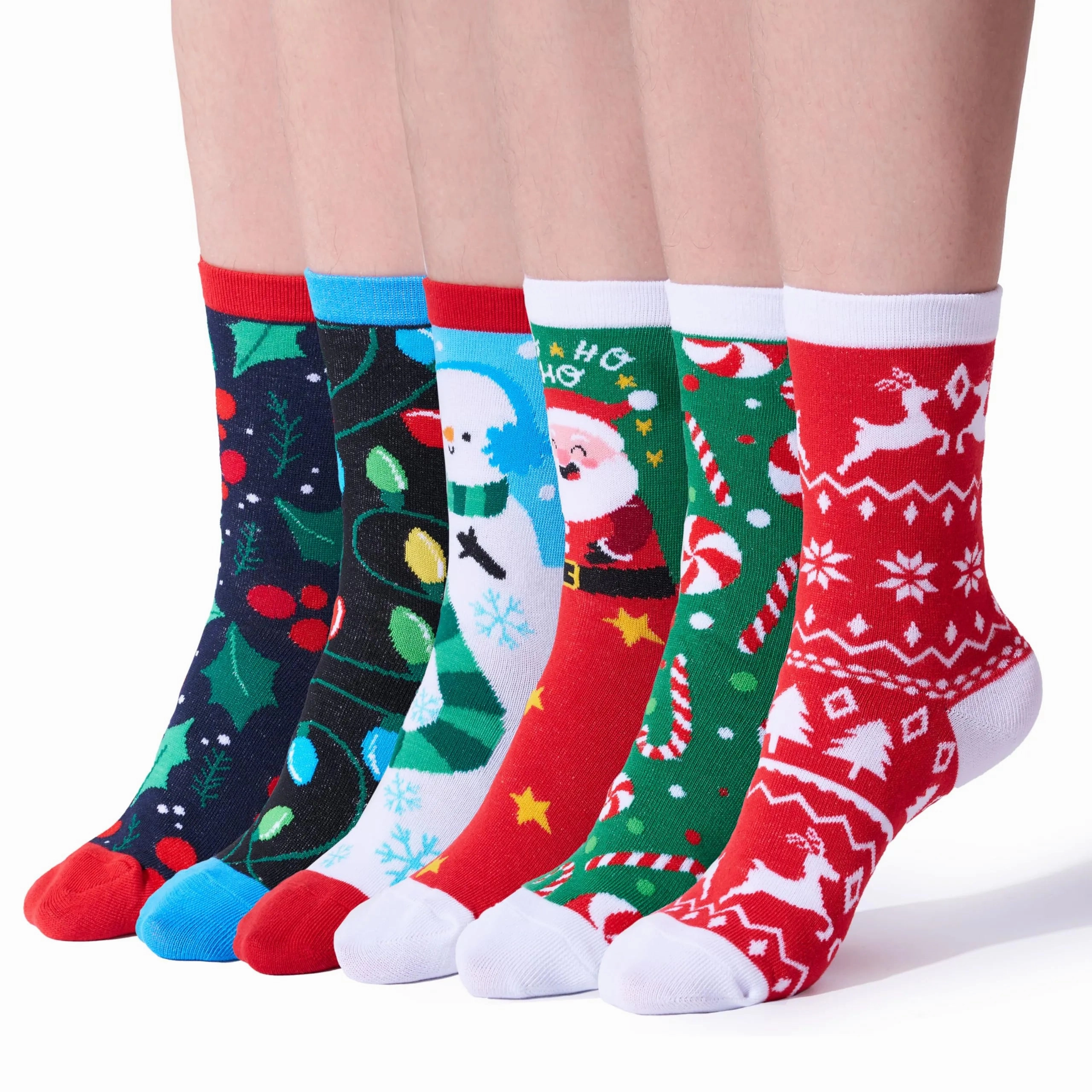 6Packs Winter Christmas Socks for Men Women, Warm Soft Novelty Crew Socks Eerie Decorations Spooky Ornaments
